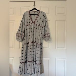 Zara Gray V-Neck Bishop Sleeve Sundress